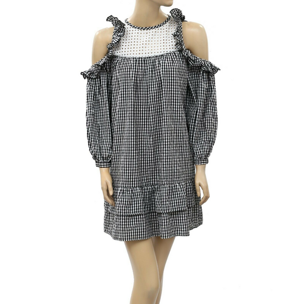 Free People Check Printed Eyelet Mini Dress XS