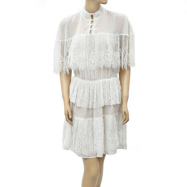 Love & Lemons Elegant Lace Ruffle Mini Dress S