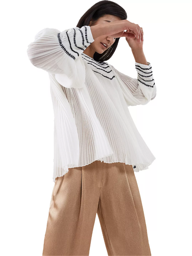 Reiss Off White Deniz-Sequin Pleated Blouse Top M-8