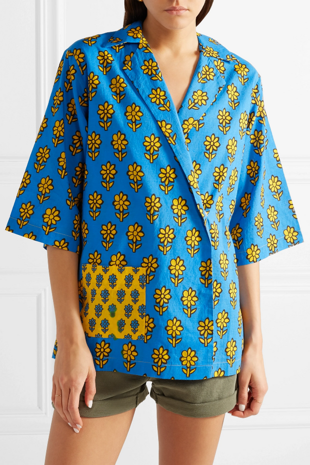 Rhode Resort Carl Printed Cotton-Voile Blouse Shirt Top XS