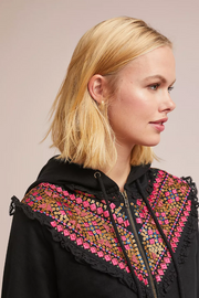 Akemi + Kin Anthropologie Embroidered Terry Hoodie Top S