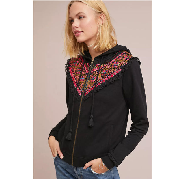 Akemi + Kin Anthropologie Embroidered Terry Hoodie Top S