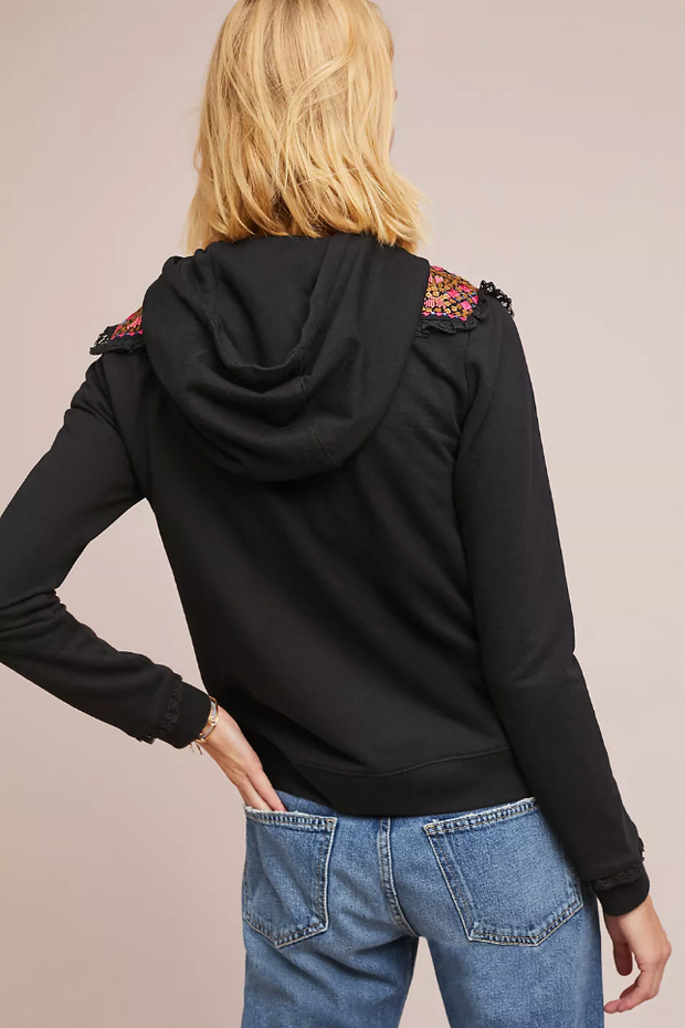 Akemi + Kin Anthropologie Embroidered Terry Hoodie Top S