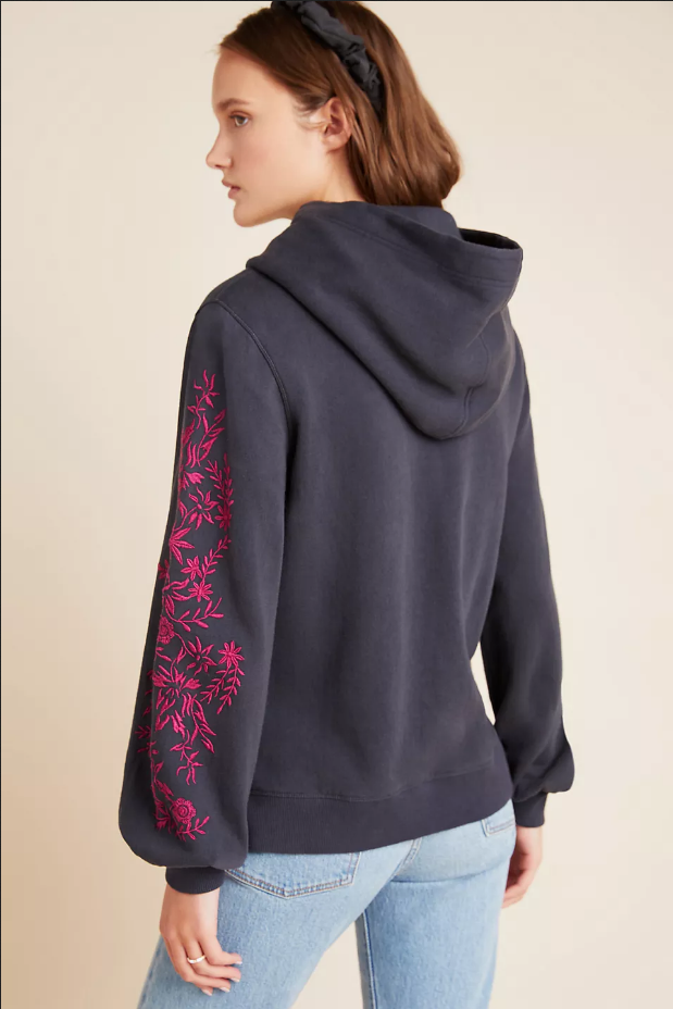 Maeve Anthropologie Waverly Embroidered Hoodie Pullover Top