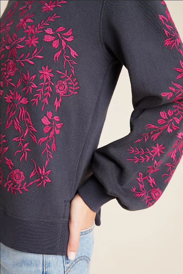 Maeve Anthropologie Waverly Embroidered Hoodie Pullover Top