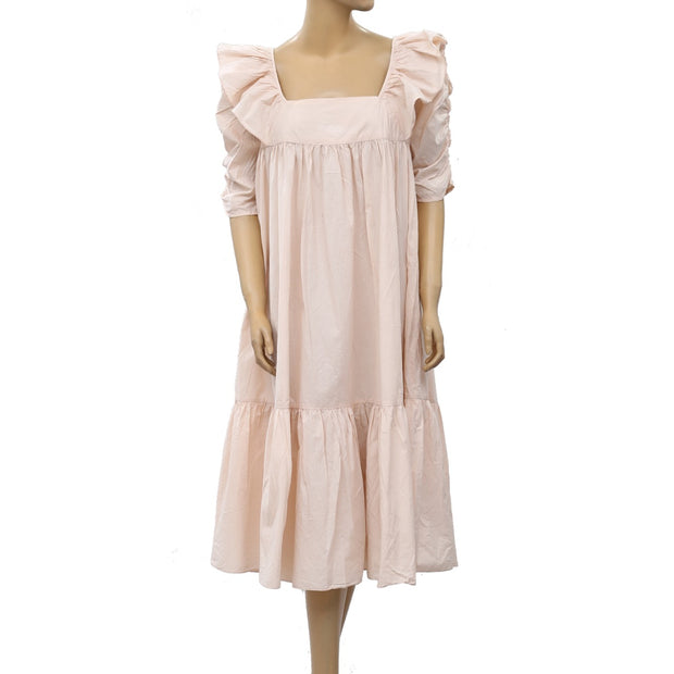 Happy X Nature Kate Hudson Ruffle Cotton Tiered Midi Dress XS