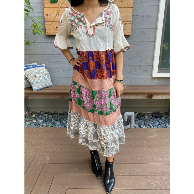 Odd Molly Anthropoligie Embroidered Tiered Midi Dress S 1