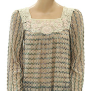 Free People FP New Romantics Beaded Crochet Tunic Top S