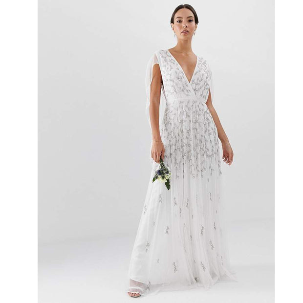 ASOS EDITION Embellished Cape Wedding Gown Maxi Dress S