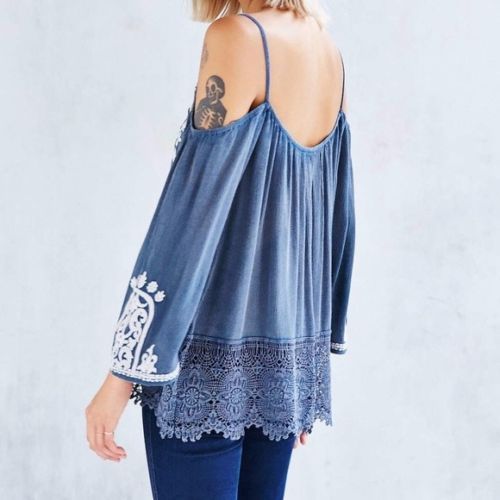 Ecote Urban Outfitters Gemma Embroidered Blouse Top