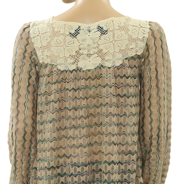Free People FP New Romantics Beaded Crochet Tunic Top S