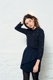 Des Petits Hauts Romy Frutti Printed Navy Shirt Top L-T3