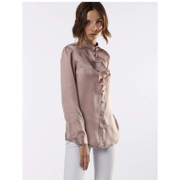 Diesel Solid Ruffle Taupe Shirt Tunic Top