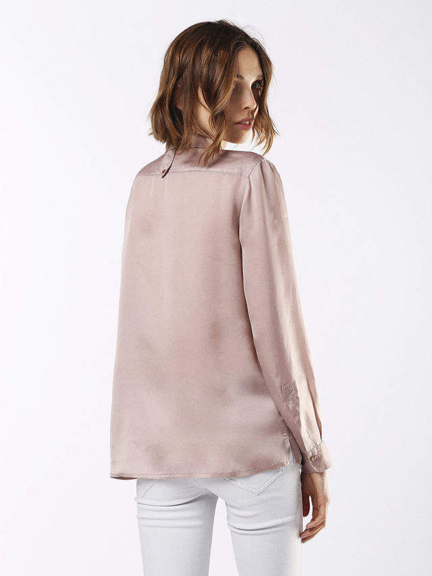 Diesel Solid Ruffle Taupe Shirt Tunic Top