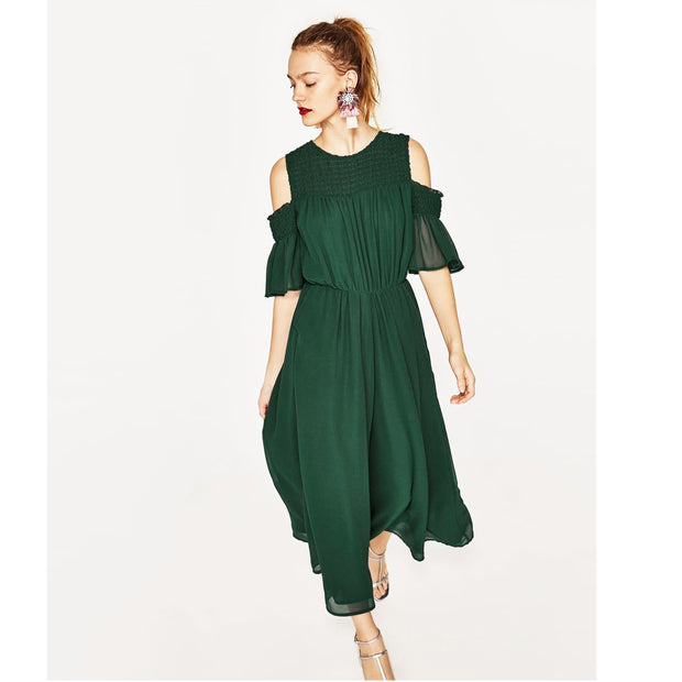 Zara Basic Collection Women Pine Cold Shoulder Jumpsuit Dress S