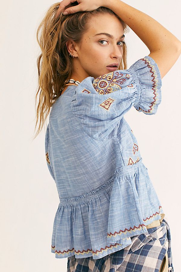 Free People Tallulah Embroidered Blouse Top XS