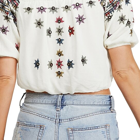 Free People Aurura Embroidered Blouse Top S