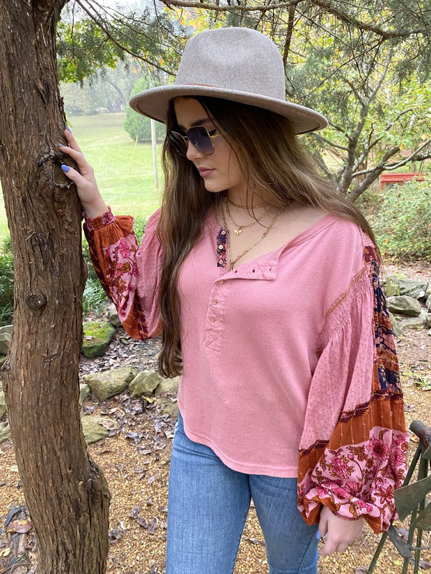 Free People Light Magic Henley Blouse Top