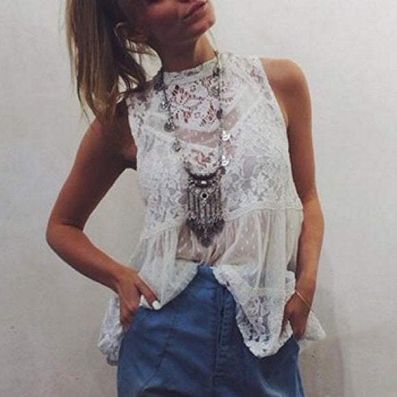 Free People Ladybird Lace High Neck Tank Top S