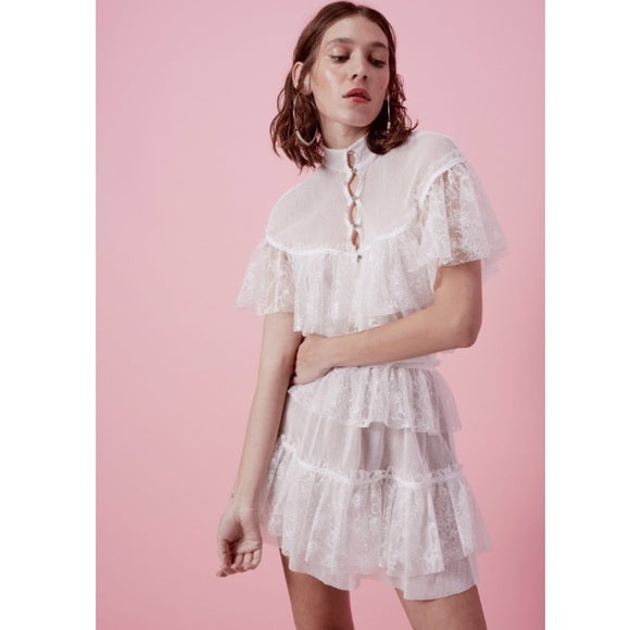 Love & Lemons Elegant Lace Ruffle Mini Dress S