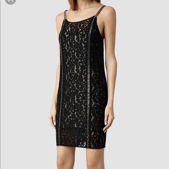 All Saints Asha Chain Black Mini Dress XS