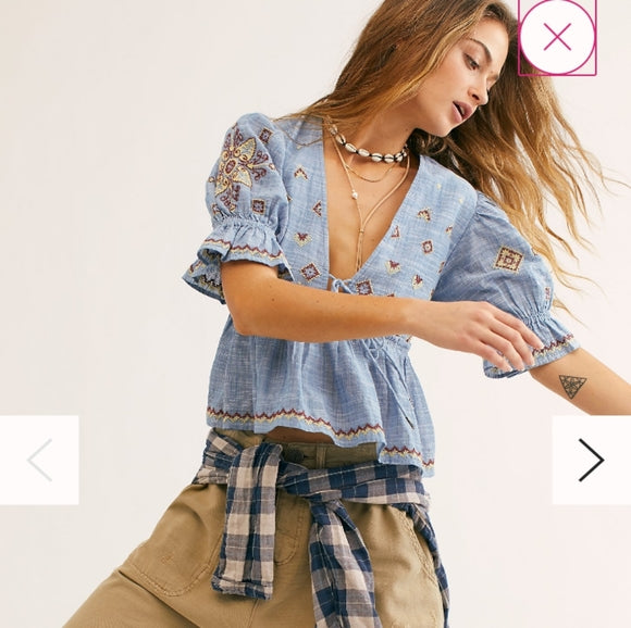 Free People Tallulah Embroidered Blouse Top XS