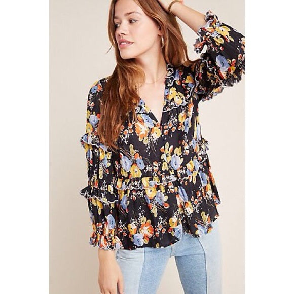 Maeve Anthropologie Myra Tiered Ruffle Top