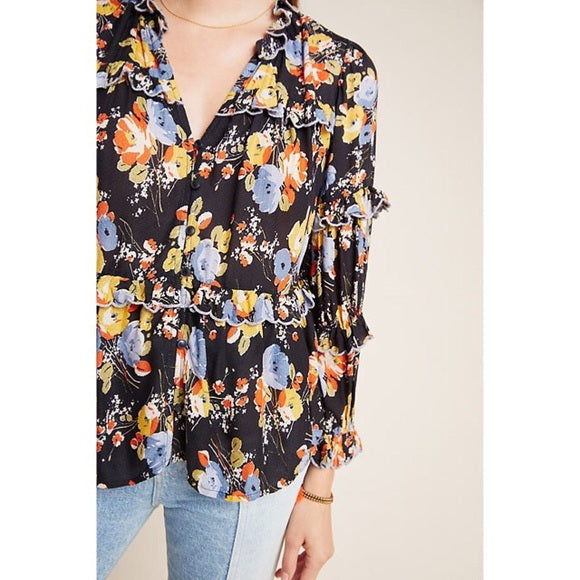 Maeve Anthropologie Myra Tiered Ruffle Top