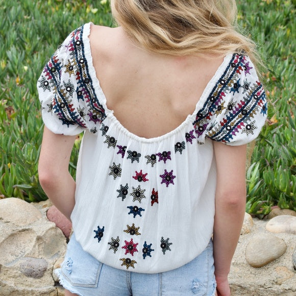 Free People Aurura Embroidered Blouse Top S