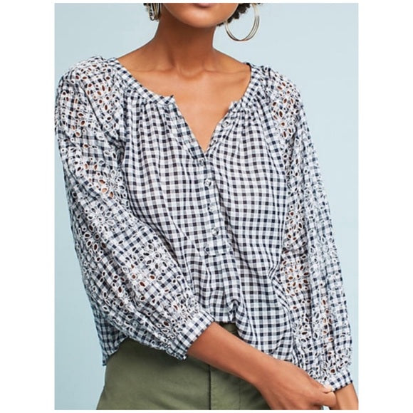 Akemi + Kin Anthropologie Presley Gingham Check Blouse Top XS