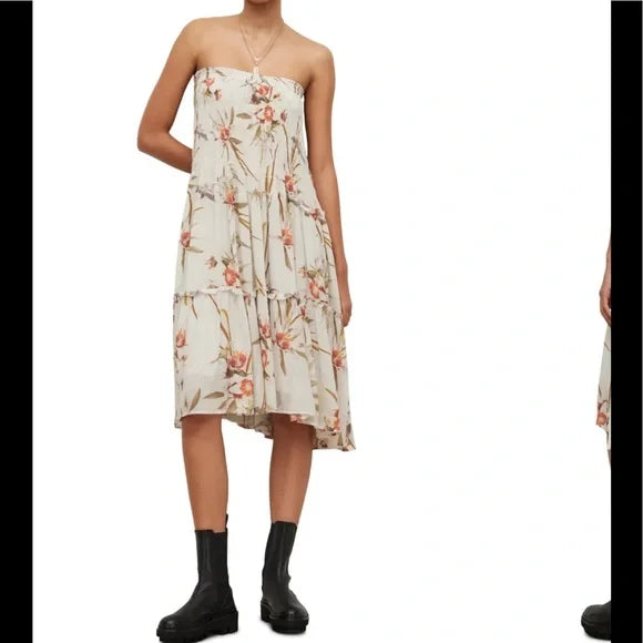 All Saints Ellie Dorado Smocked Tube Midi Convertible Skirt Dress
