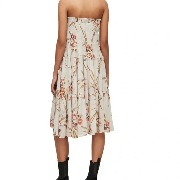 All Saints Ellie Dorado Smocked Tube Midi Convertible Skirt Dress