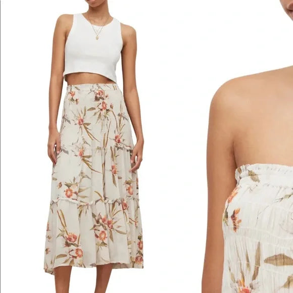 All Saints Ellie Dorado Smocked Tube Midi Convertible Skirt Dress