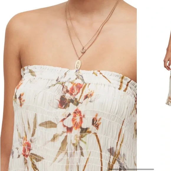 All Saints Ellie Dorado Smocked Tube Midi Convertible Skirt Dress