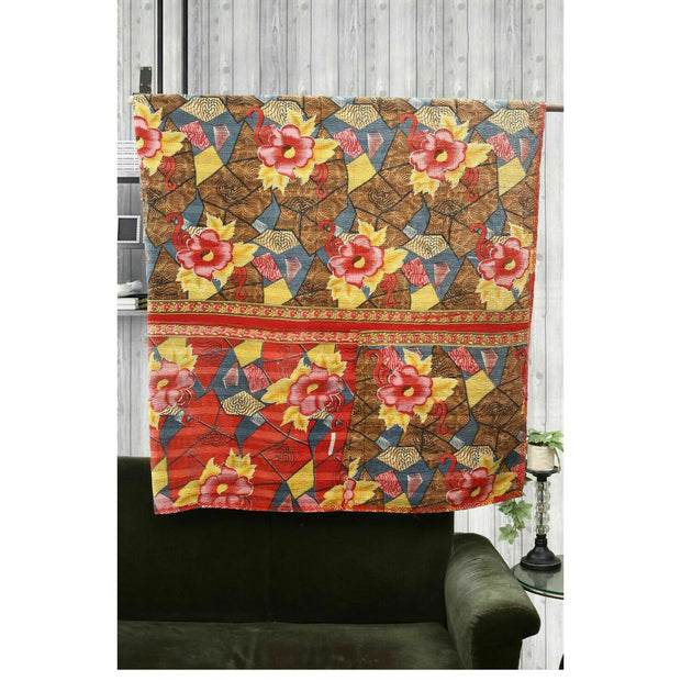 White Chocolate Handmade Kantha Throw Quilt Floor Area Rug Mat