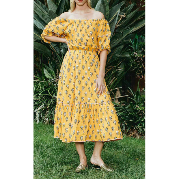 Rhode Resort Frida Off The Shoulder Yellow Midi Dress