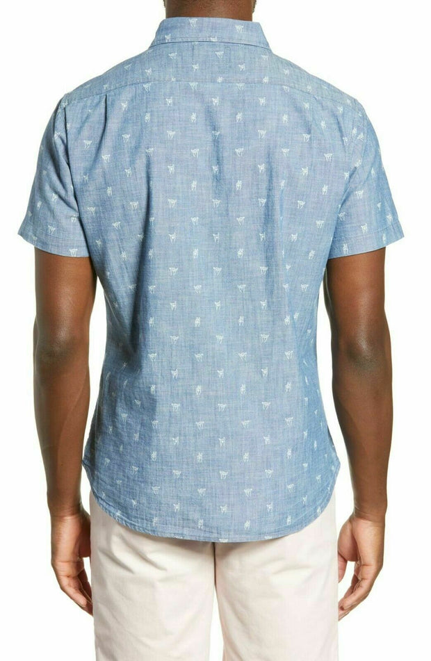 BONOBOS Riviera Slim Fit Hand Signs Print Sport HAWAIIAN Blue Shirt XS