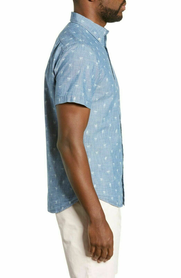 BONOBOS Riviera Slim Fit Hand Signs Print Sport HAWAIIAN Blue Shirt XS