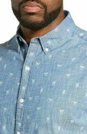 BONOBOS Riviera Slim Fit Hand Signs Print Sport HAWAIIAN Blue Shirt XS