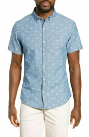 BONOBOS Riviera Slim Fit Hand Signs Print Sport HAWAIIAN Blue Shirt XS