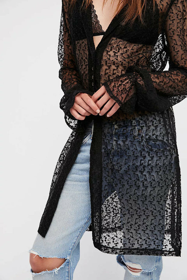 Free People We The Free Lou's Shirt Mesh Embroidered Mini Dress