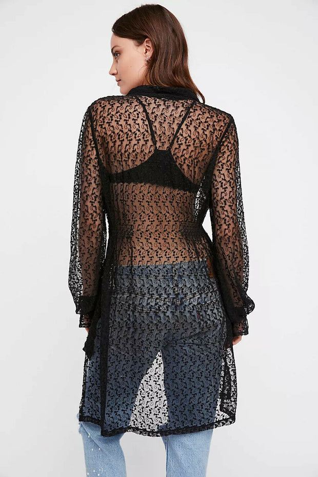 Free People We The Free Lou's Shirt Mesh Embroidered Mini Dress