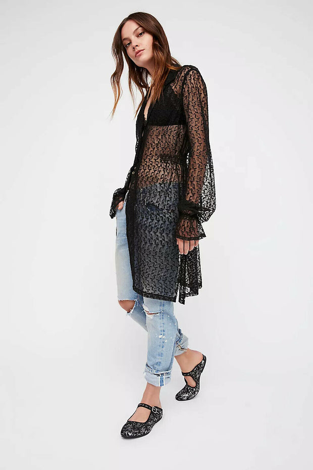 Free People We The Free Lou's Shirt Mesh Embroidered Mini Dress
