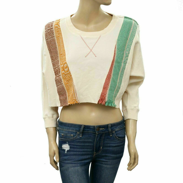 Urban Outfitters Saskia Pieced Embroidered Thermal Sweatshirt Crop Top