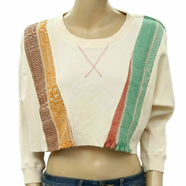 Urban Outfitters Saskia Pieced Embroidered Thermal Sweatshirt Crop Top