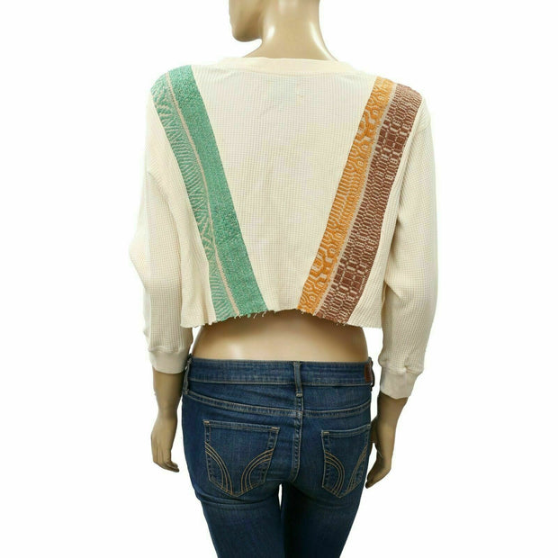 Urban Outfitters Saskia Pieced Embroidered Thermal Sweatshirt Crop Top