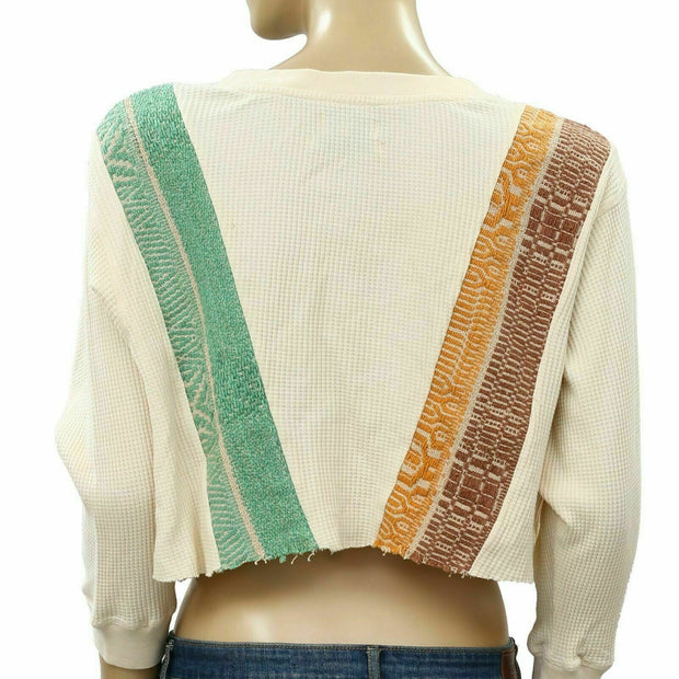 Urban Outfitters Saskia Pieced Embroidered Thermal Sweatshirt Crop Top
