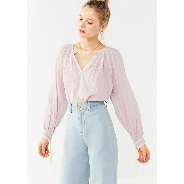 Urban Outfitters UO Wild Horses 蕾丝领结紫色衬衫上衣