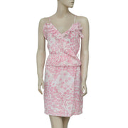 Antik Batik Printed Ruffle Wrap Pink Ivory Boho Dress S 38