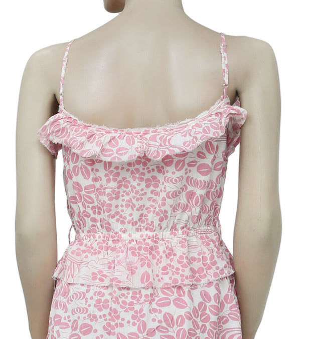 Antik Batik Printed Ruffle Wrap Pink Ivory Boho Dress S 38